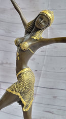 Gold Patina Chiparus Exotic Dancer Bronze Sculpture Marble Base