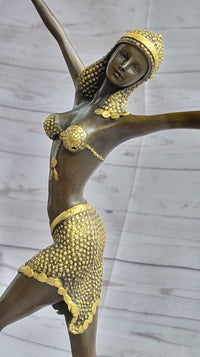 Gold Patina Chiparus Exotic Dancer Bronze Sculpture Marble Base