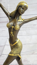 Gold Patina Chiparus Exotic Dancer Bronze Sculpture Marble Base