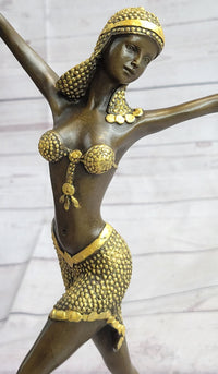 Gold Patina Chiparus Exotic Dancer Bronze Sculpture Marble Base