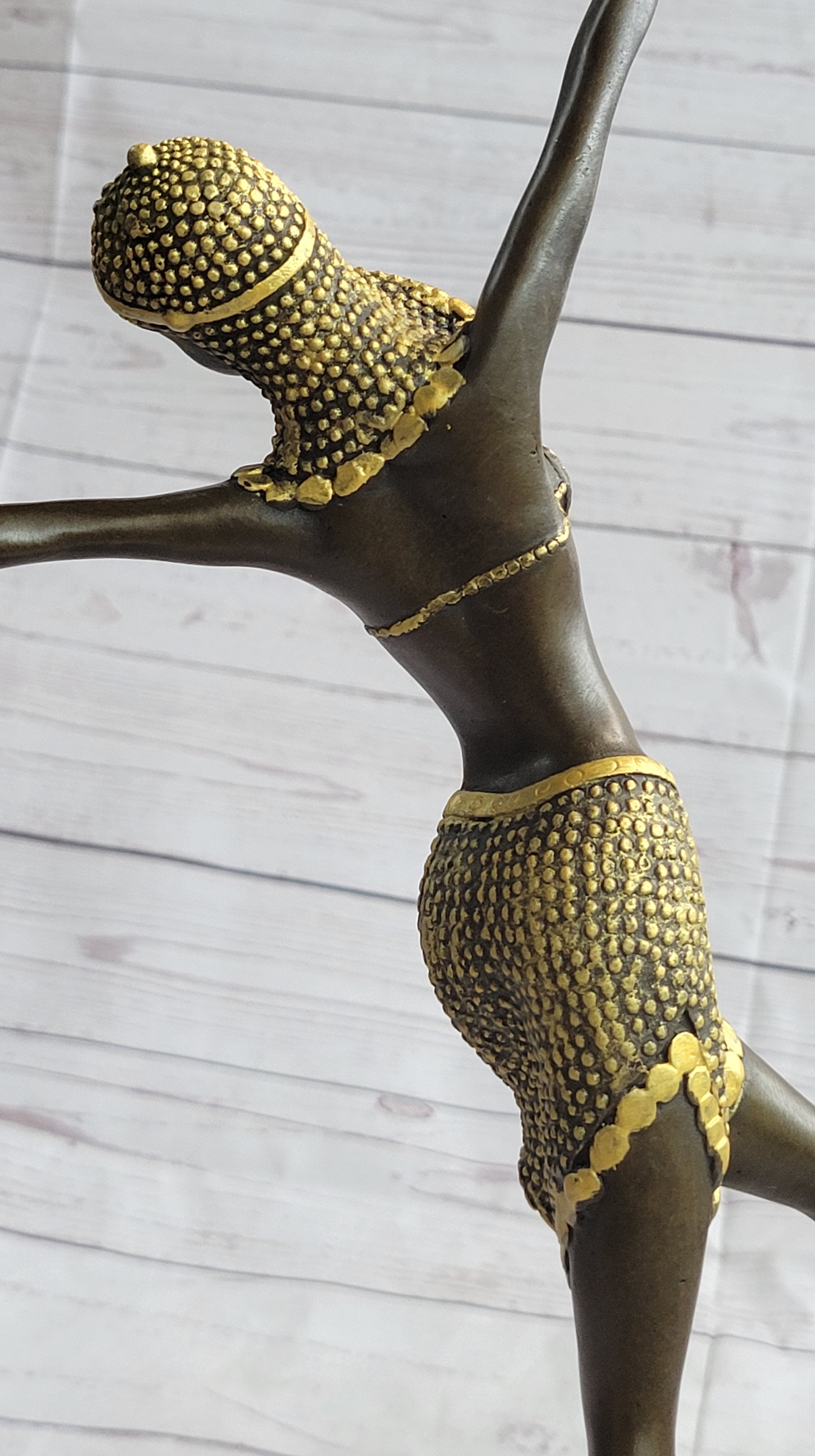 Gold Patina Chiparus Exotic Dancer Bronze Sculpture Marble Base