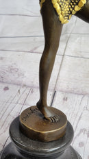 Gold Patina Chiparus Exotic Dancer Bronze Sculpture Marble Base