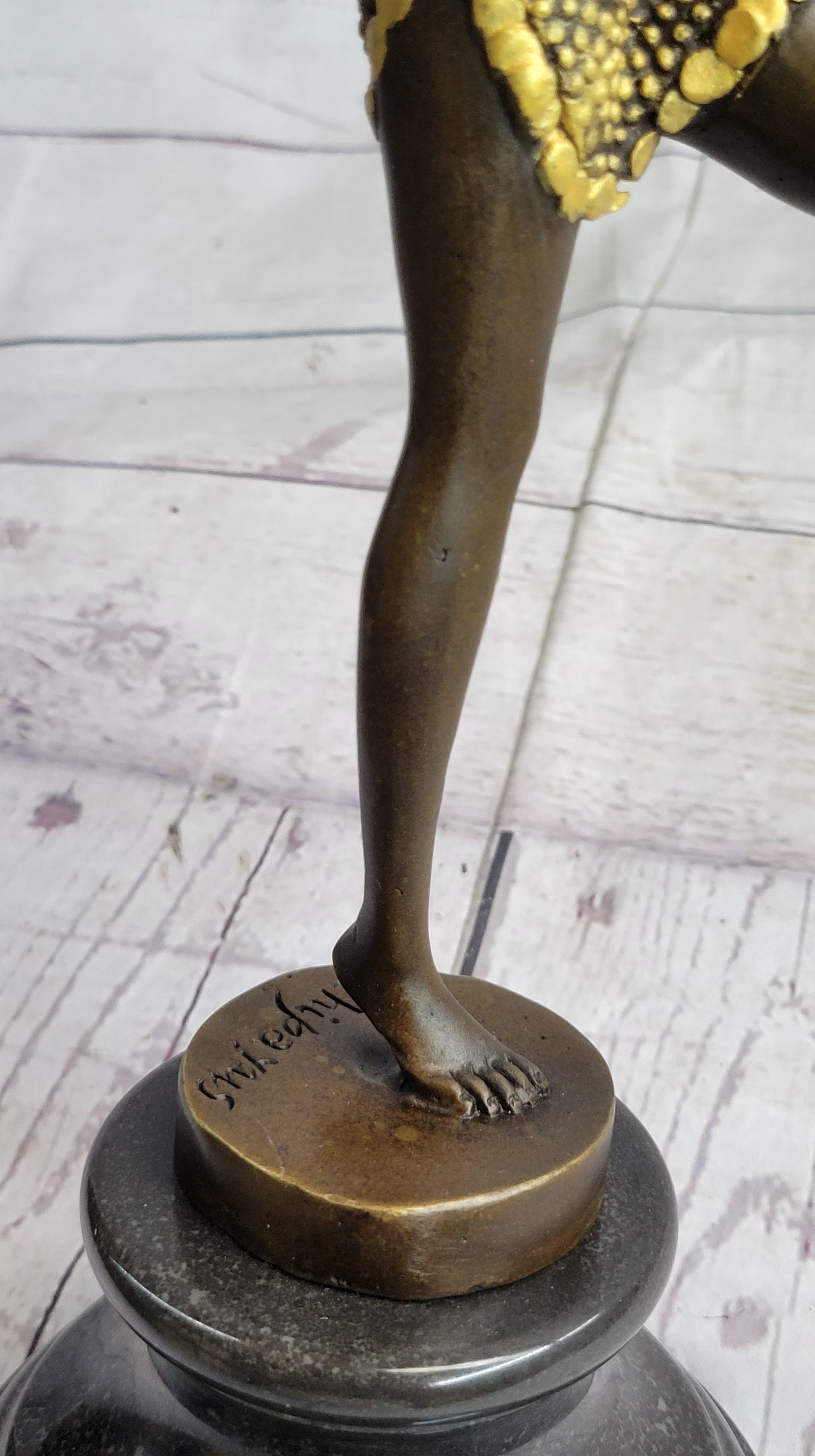 Gold Patina Chiparus Exotic Dancer Bronze Sculpture Marble Base