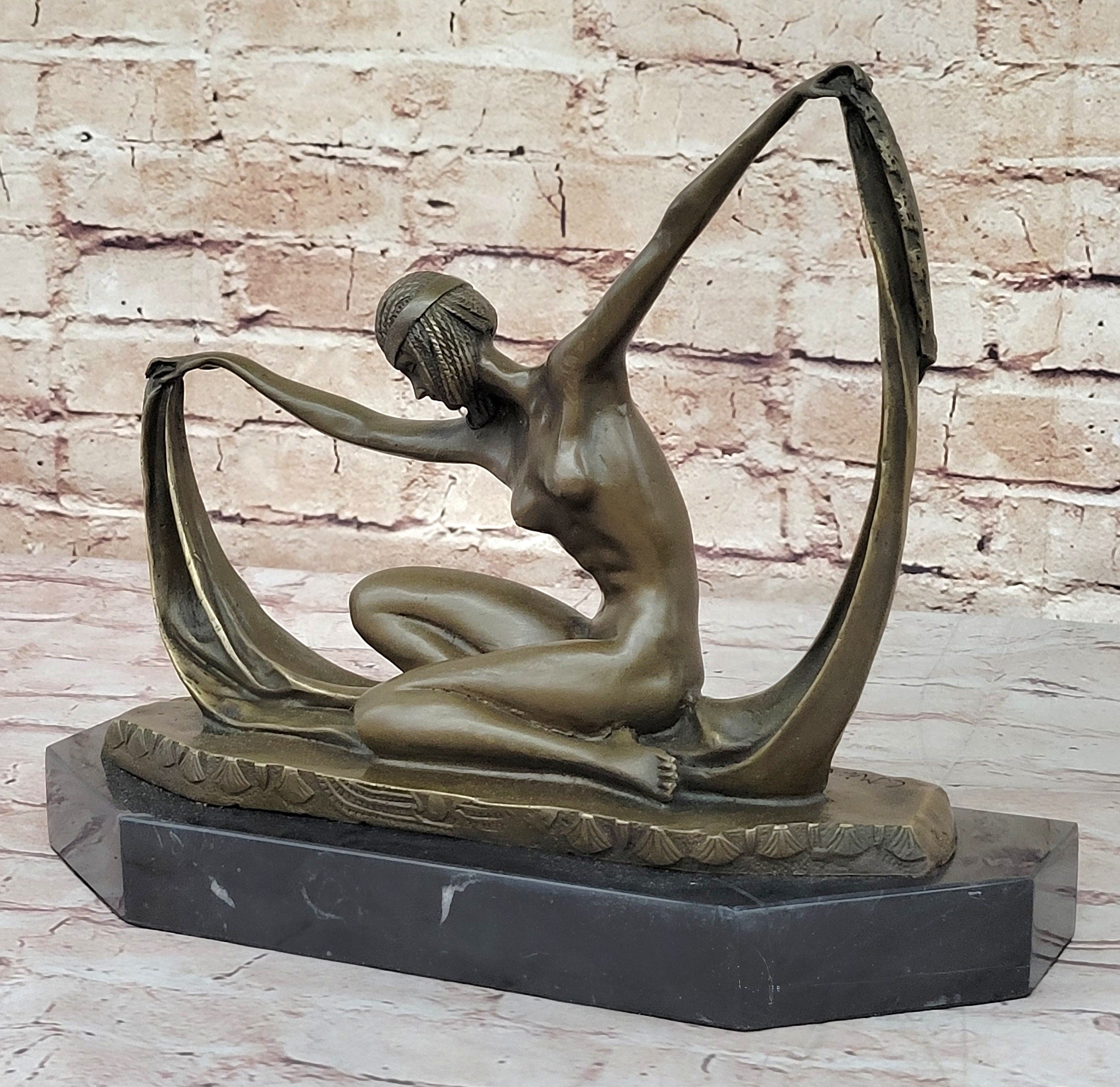 C. Mirval Art Deco Bronze Dancer Girl Sculpture 10" x 12"