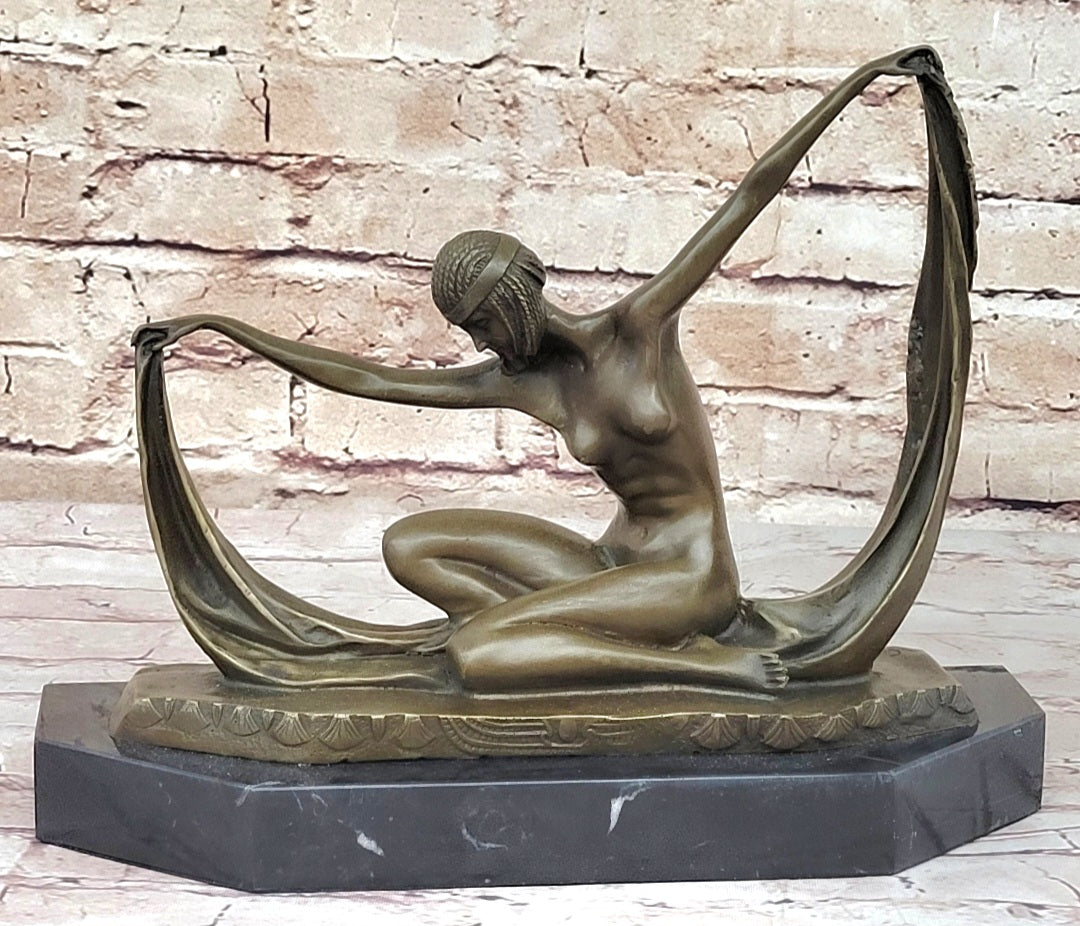 C. Mirval Art Deco Bronze Dancer Girl Sculpture 10" x 12"