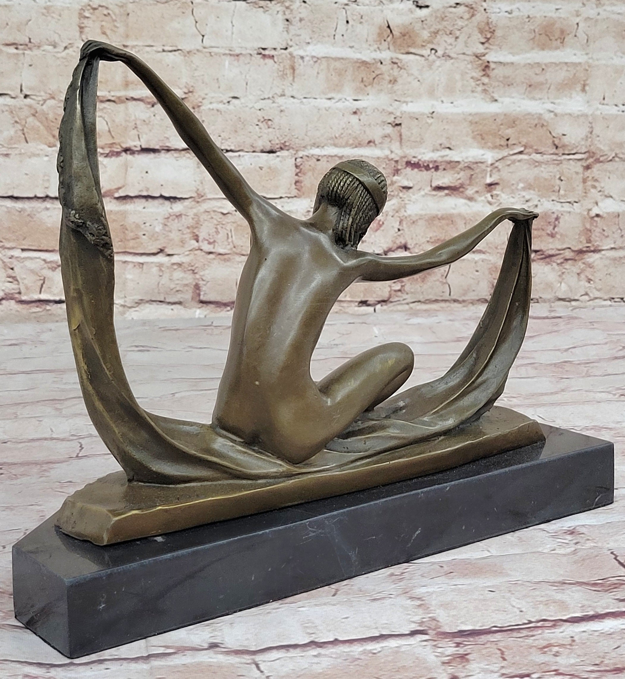 C. Mirval Art Deco Bronze Dancer Girl Sculpture 10" x 12"