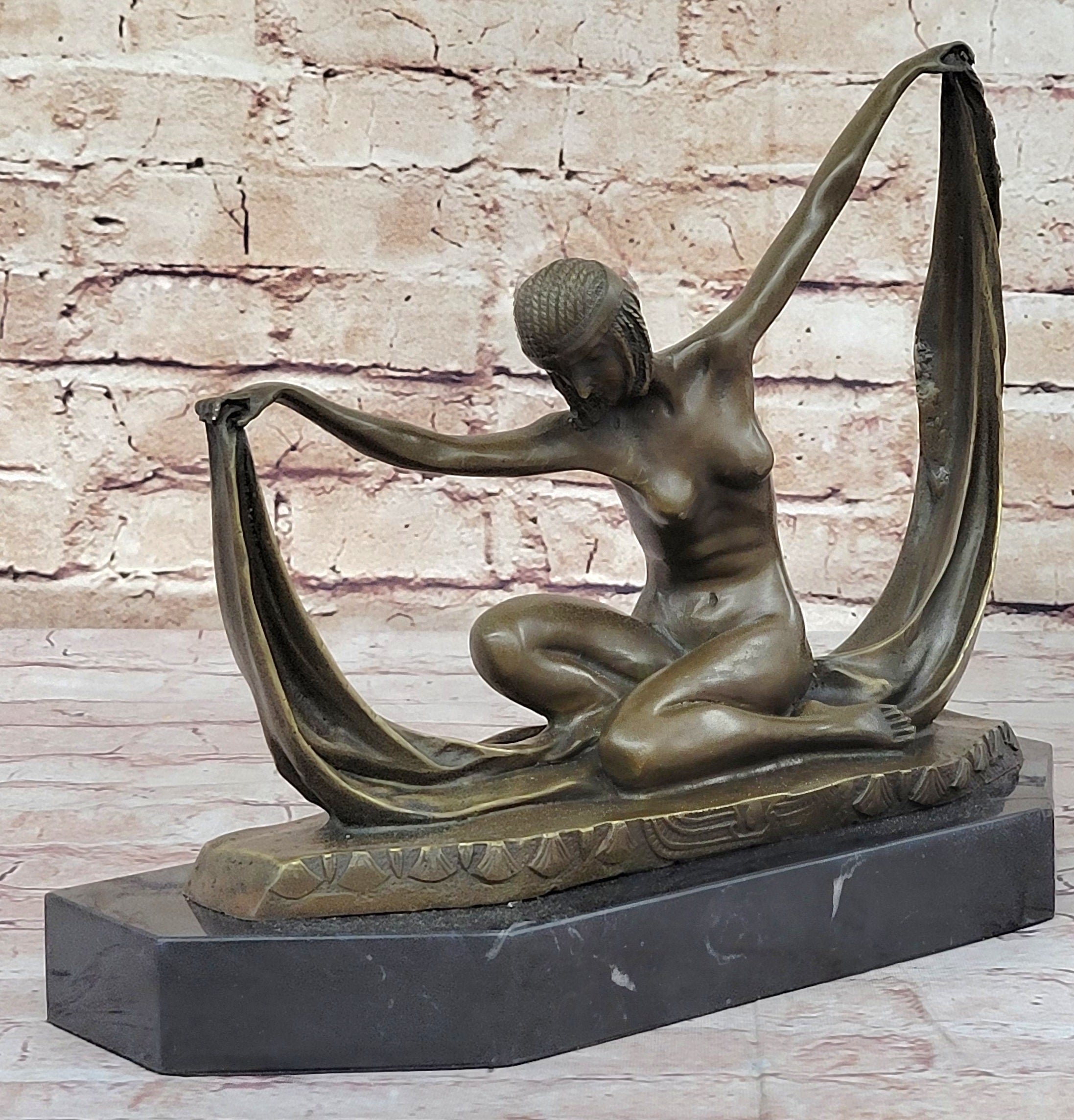 C. Mirval Art Deco Bronze Dancer Girl Sculpture 10" x 12"