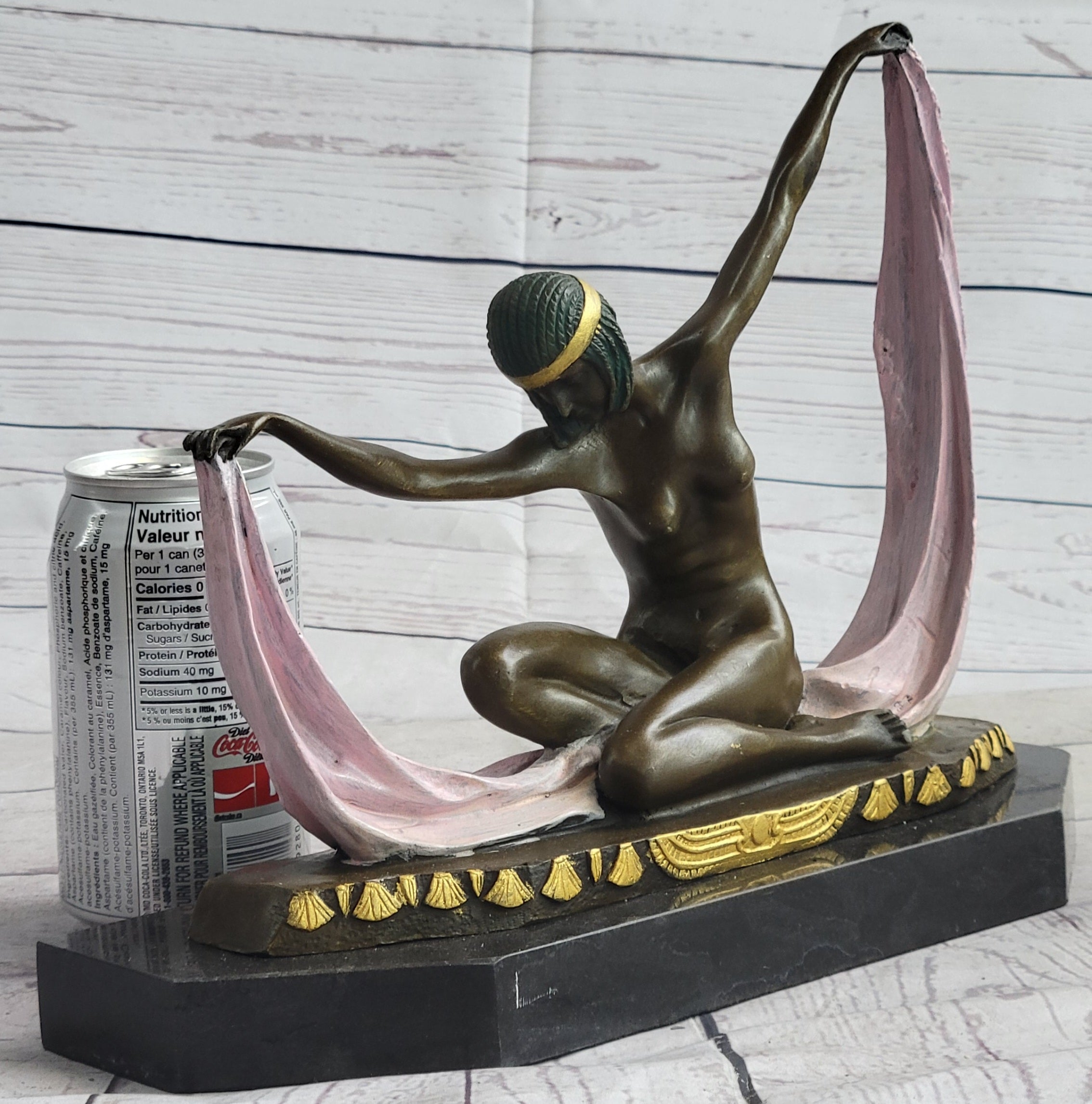 Art Deco Nude Female Scarf Dancer Flapper Girl Bronze Statue Sculpture by Mirval 10" x 12"