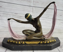 Art Deco Nude Female Scarf Dancer Flapper Girl Bronze Statue Sculpture by Mirval 10" x 12"