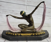 Art Deco Nude Female Scarf Dancer Flapper Girl Bronze Statue Sculpture by Mirval 10" x 12"