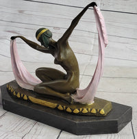 Art Deco Nude Female Scarf Dancer Flapper Girl Bronze Statue Sculpture by Mirval 10" x 12"