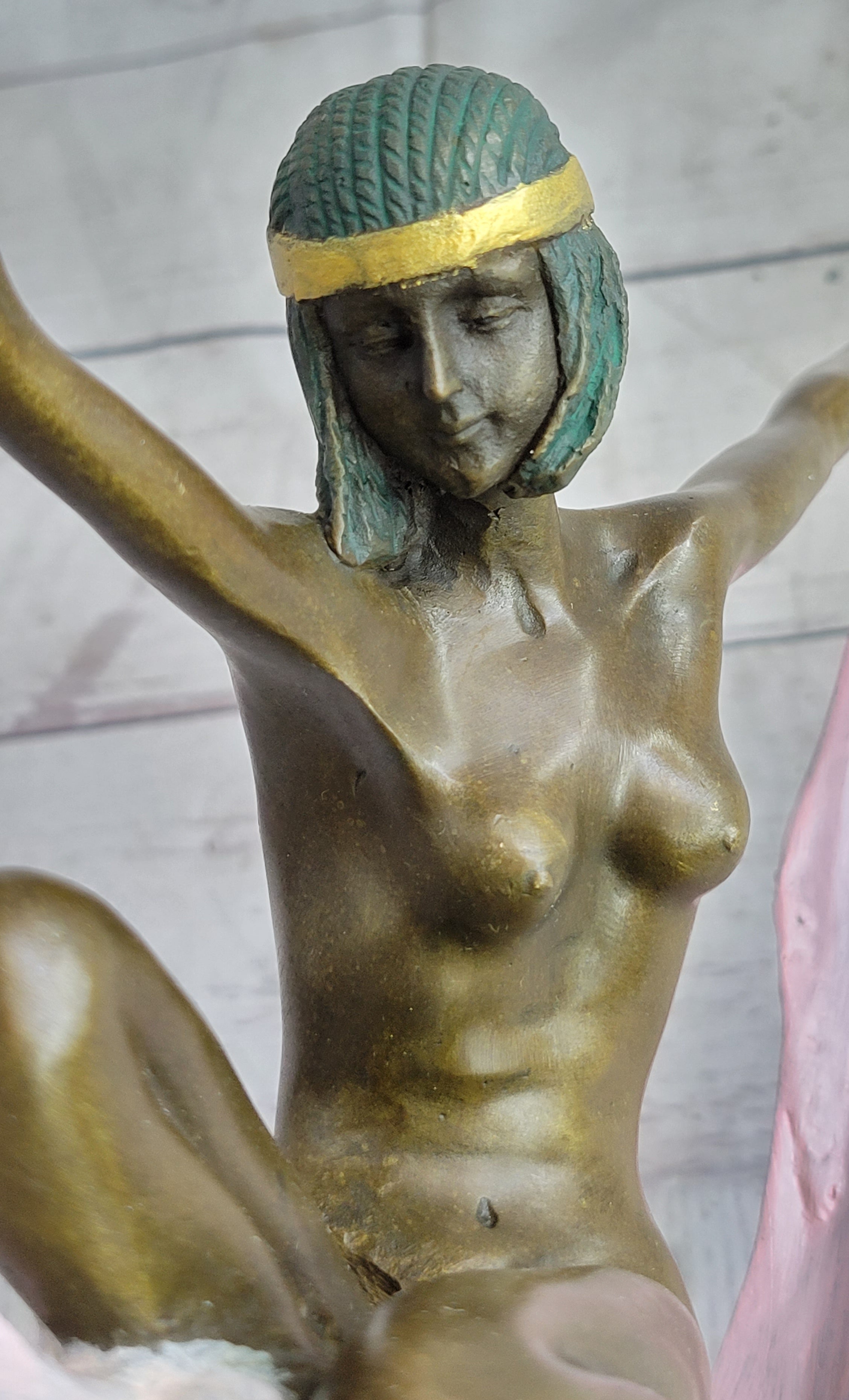 Art Deco Nude Female Scarf Dancer Flapper Girl Bronze Statue Sculpture by Mirval 10" x 12"