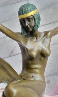 Art Deco Nude Female Scarf Dancer Flapper Girl Bronze Statue Sculpture by Mirval 10" x 12"