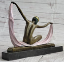 Art Deco Nude Female Scarf Dancer Flapper Girl Bronze Statue Sculpture by Mirval 10" x 12"