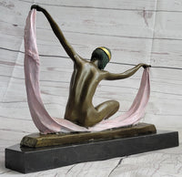 Art Deco Nude Female Scarf Dancer Flapper Girl Bronze Statue Sculpture by Mirval 10" x 12"