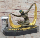 Graceful Nude Dancer By Mirval Bronze Marble Art Deco Figure