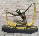 Graceful Nude Dancer By Mirval Bronze Marble Art Deco Figure