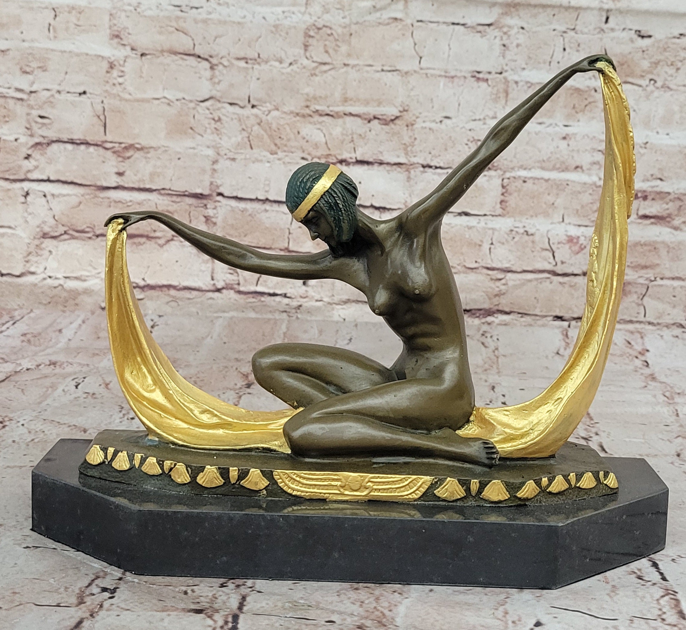 Graceful Nude Dancer By Mirval Bronze Marble Art Deco Figure