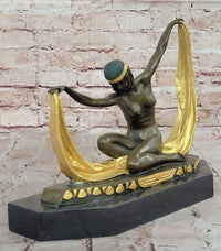 Graceful Nude Dancer By Mirval Bronze Marble Art Deco Figure