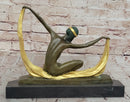 Graceful Nude Dancer By Mirval Bronze Marble Art Deco Figure