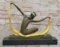 Graceful Nude Dancer By Mirval Bronze Marble Art Deco Figure