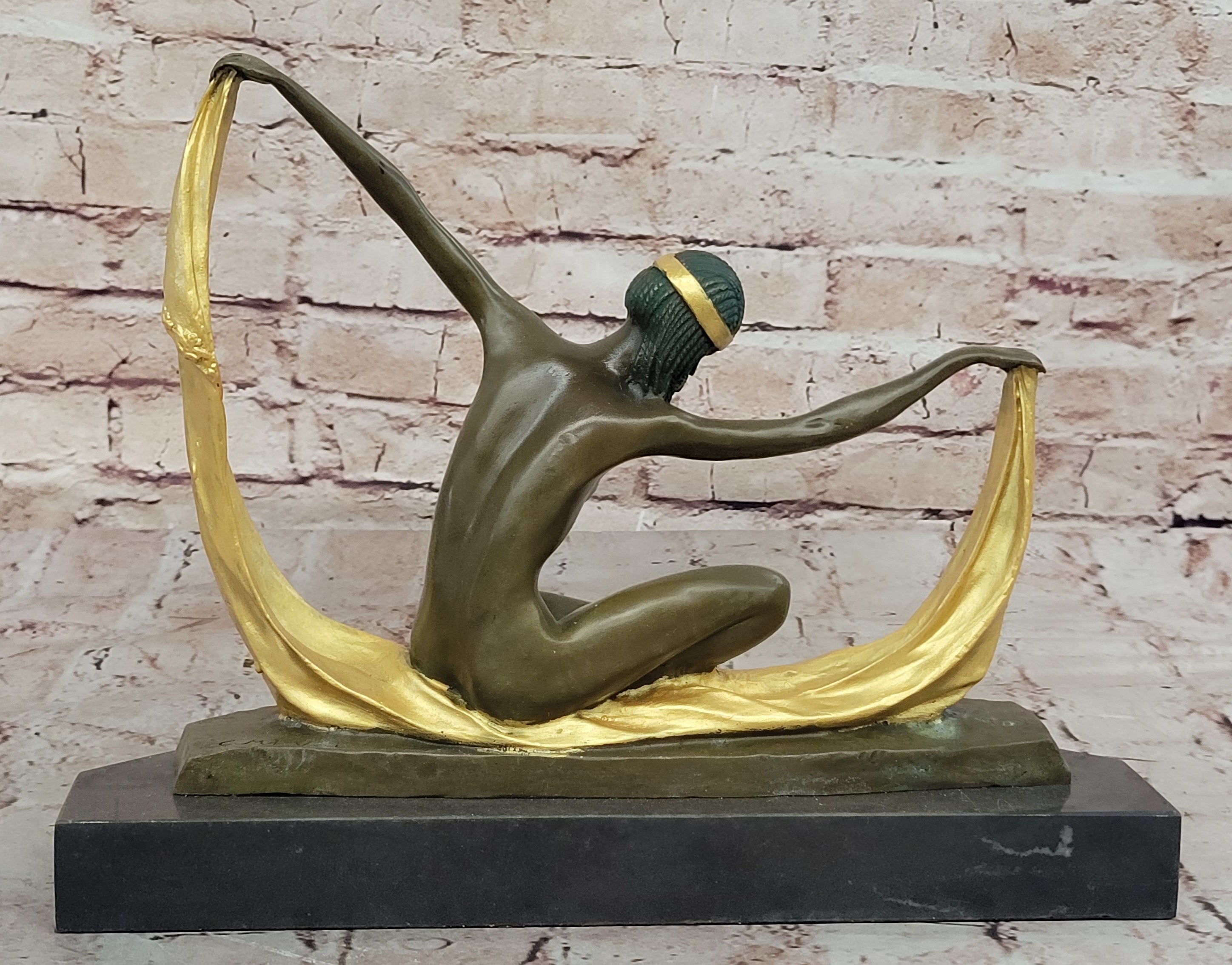 Graceful Nude Dancer By Mirval Bronze Marble Art Deco Figure