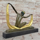 Graceful Nude Dancer By Mirval Bronze Marble Art Deco Figure