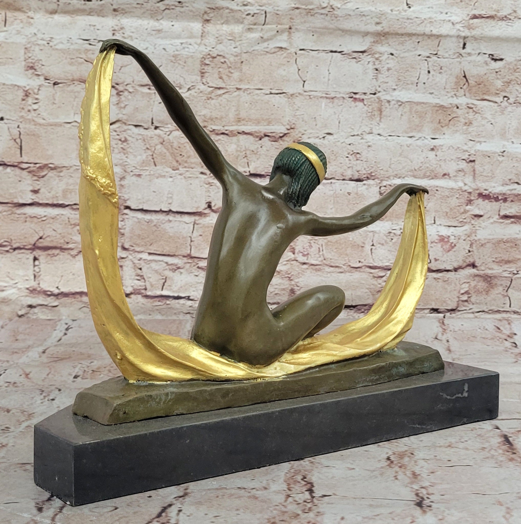 Graceful Nude Dancer By Mirval Bronze Marble Art Deco Figure