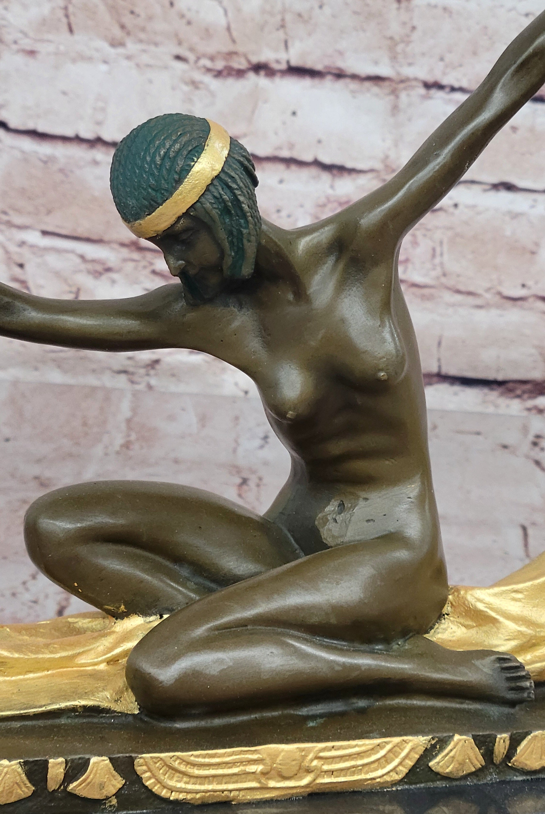 Graceful Nude Dancer By Mirval Bronze Marble Art Deco Figure