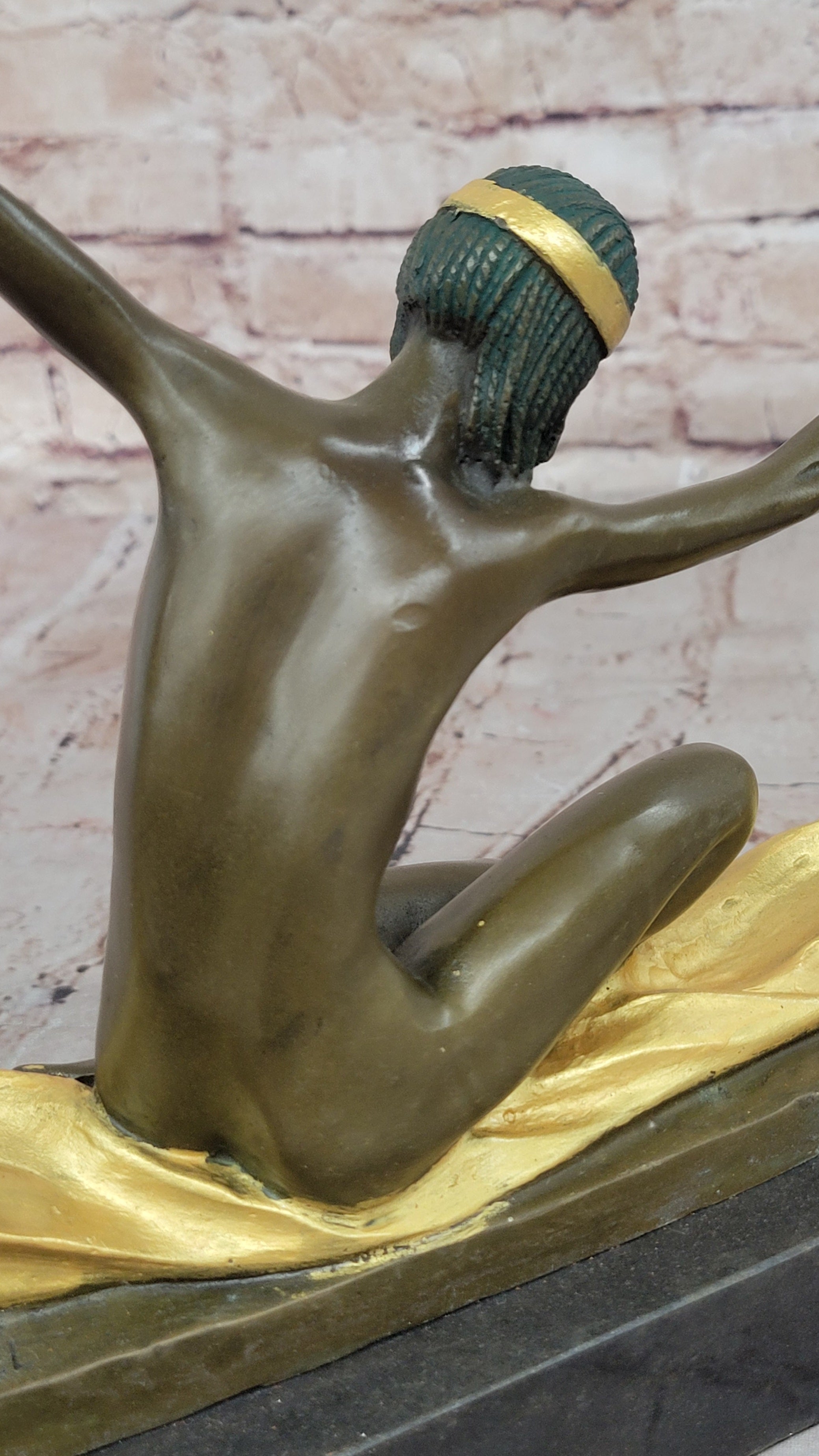 Graceful Nude Dancer By Mirval Bronze Marble Art Deco Figure