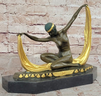 Graceful Nude Dancer By Mirval Bronze Marble Art Deco Figure
