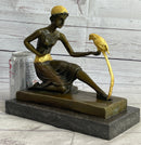 Bronze Art Nouveau Deco Girl w/ Parrot by Chiparus