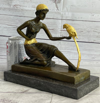 Bronze Art Nouveau Deco Girl w/ Parrot by Chiparus
