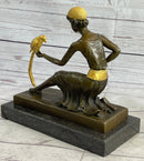 Bronze Art Nouveau Deco Girl w/ Parrot by Chiparus