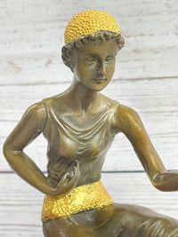 Bronze Art Nouveau Deco Girl w/ Parrot by Chiparus