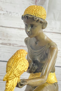 Bronze Art Nouveau Deco Girl w/ Parrot by Chiparus