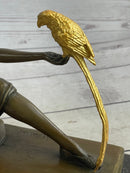 Bronze Art Nouveau Deco Girl w/ Parrot by Chiparus