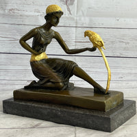Bronze Art Nouveau Deco Girl w/ Parrot by Chiparus