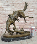 Signed Cowboy Horse Western Bronze Sculpture Marble Base