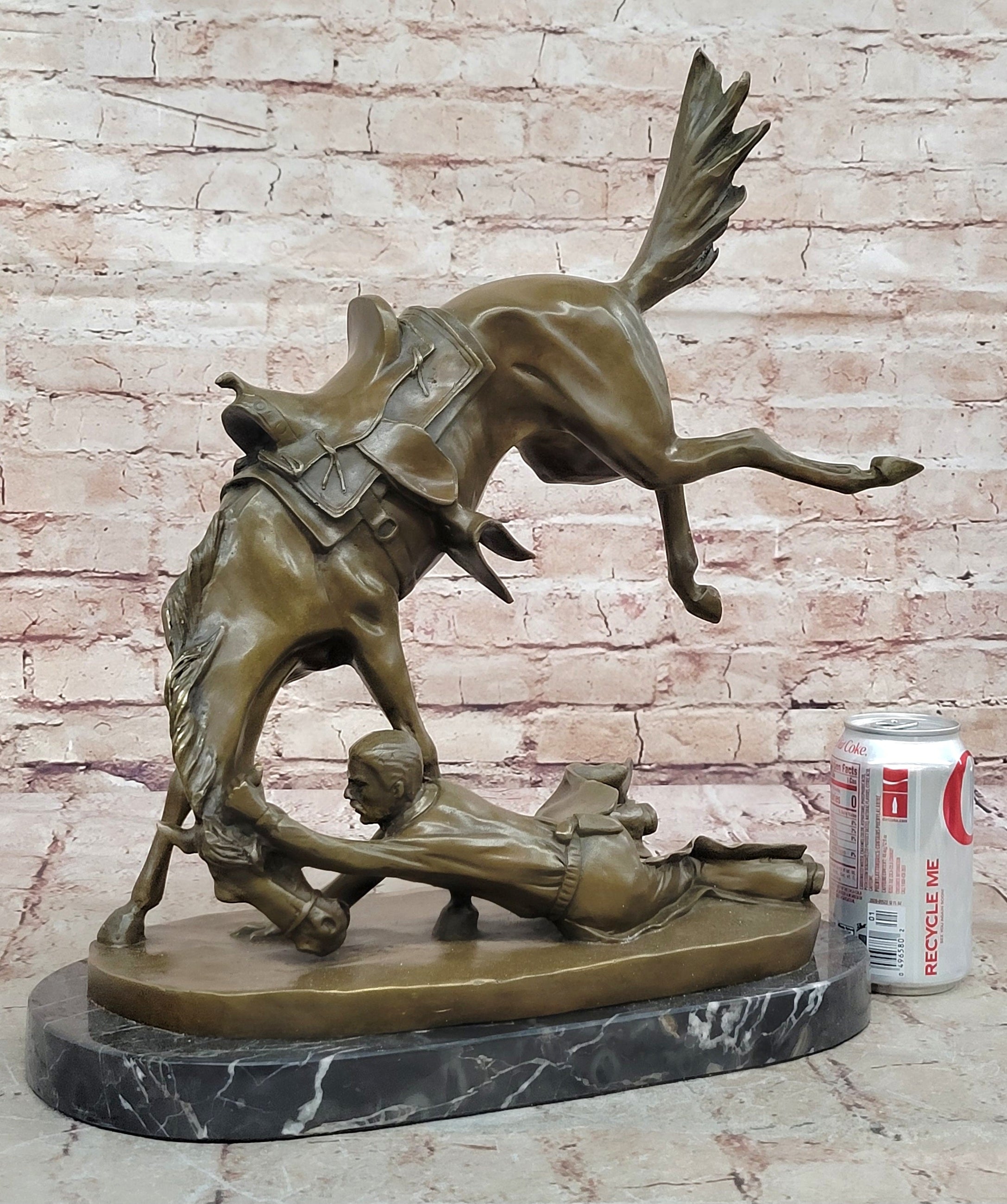 Signed Cowboy Horse Western Bronze Sculpture Marble Base