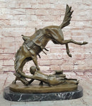 Signed Cowboy Horse Western Bronze Sculpture Marble Base