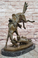 Signed Cowboy Horse Western Bronze Sculpture Marble Base