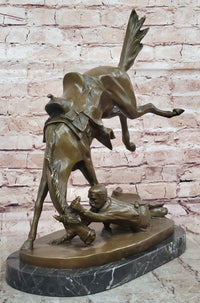 Signed Cowboy Horse Western Bronze Sculpture Marble Base