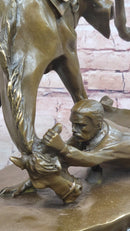 Signed Cowboy Horse Western Bronze Sculpture Marble Base