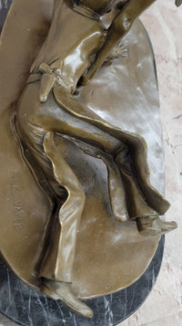 Signed Cowboy Horse Western Bronze Sculpture Marble Base