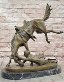 Signed Cowboy Horse Western Bronze Sculpture Marble Base