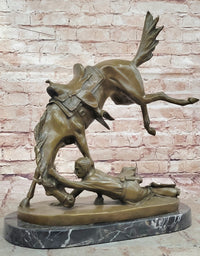 Signed Cowboy Horse Western Bronze Sculpture Marble Base
