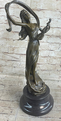 Female Violinist Art Deco Bronze Sculpture 19" x 8" Signed