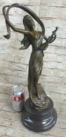 Female Violinist Art Deco Bronze Sculpture 19" x 8" Signed
