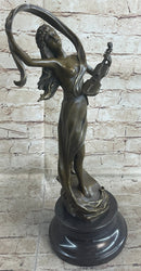 Female Violinist Art Deco Bronze Sculpture 19" x 8" Signed